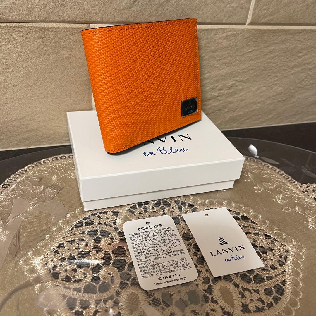 【新品】LANVIN en Bleu　折り財布 牛革　オレンジ　16,500円