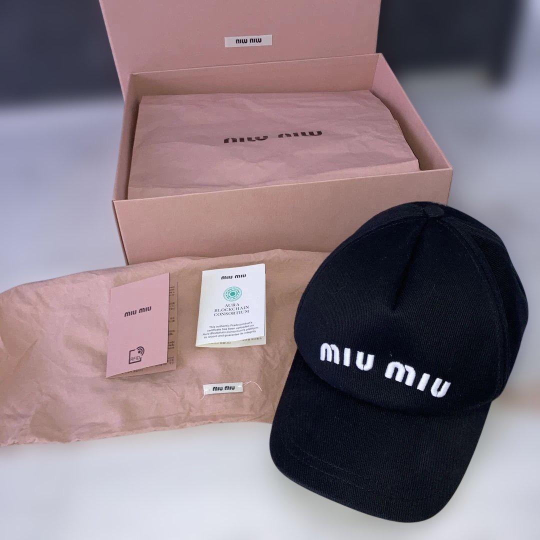 ミュウミュウ　miumiu ドリルベースボールキャップ　S キャップ　ブラック