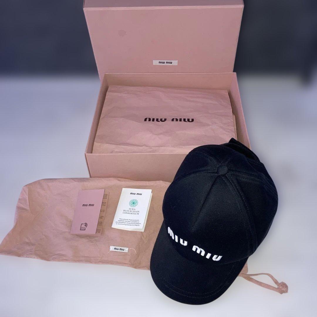 ミュウミュウ　miumiu ドリルベースボールキャップ　S キャップ　ブラック