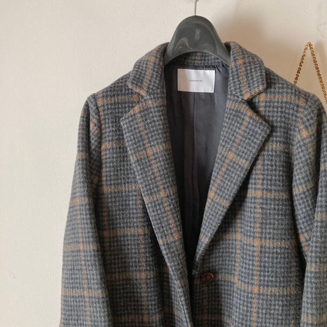 フレームワーク＊上質起毛感ウール チェックチェスターコート 5万＊