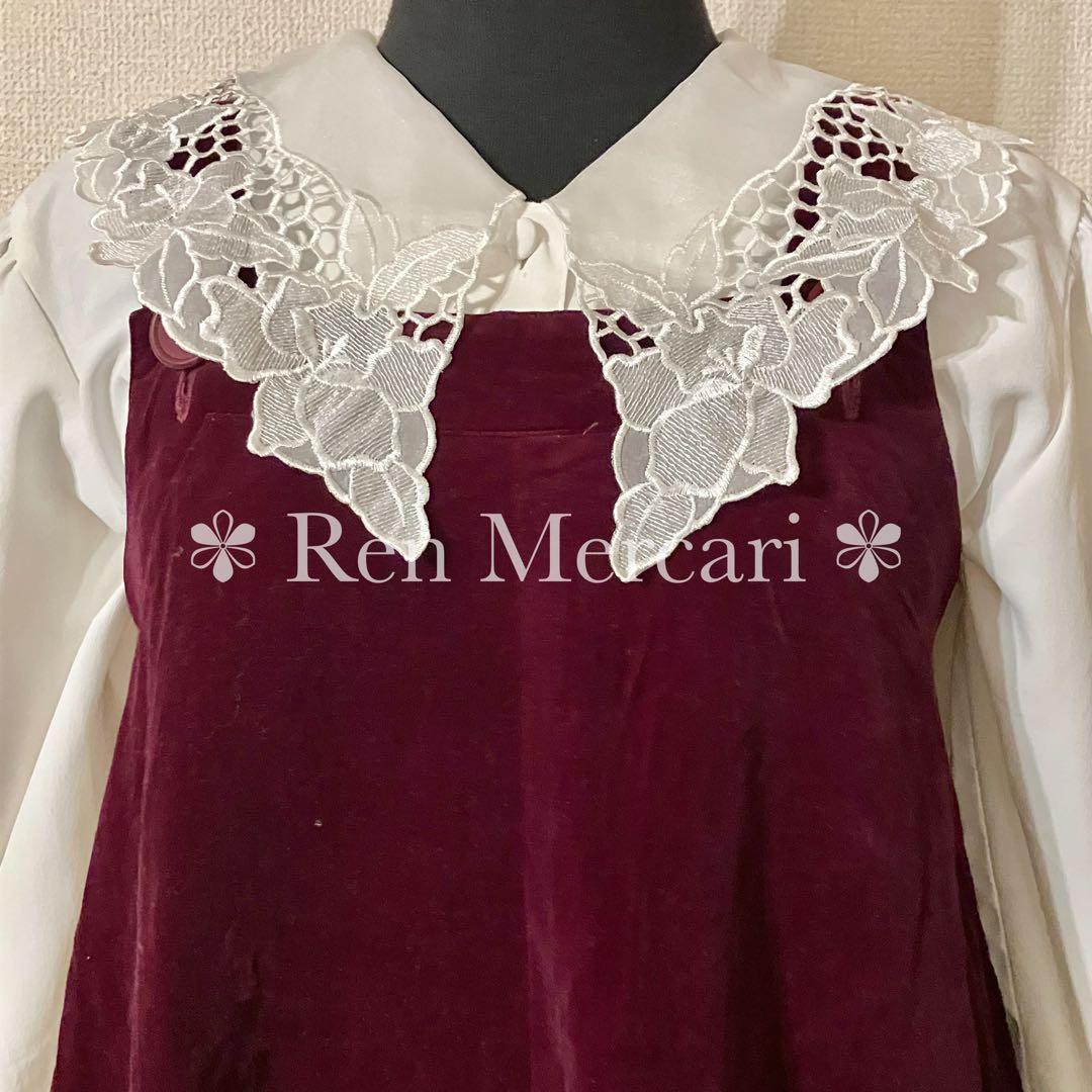 バーガンディ 別珍のジャンパースカート+ブラウス