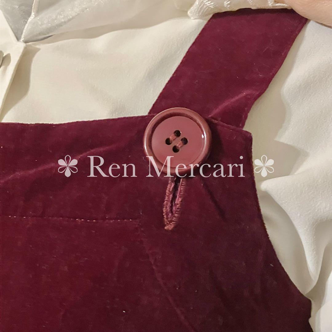 バーガンディ 別珍のジャンパースカート+ブラウス