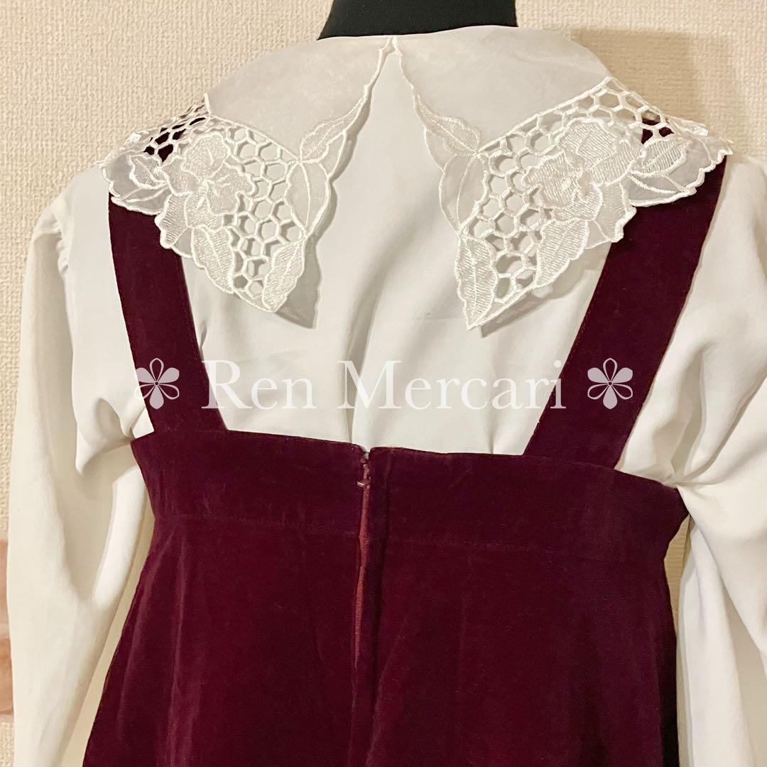 バーガンディ 別珍のジャンパースカート+ブラウス