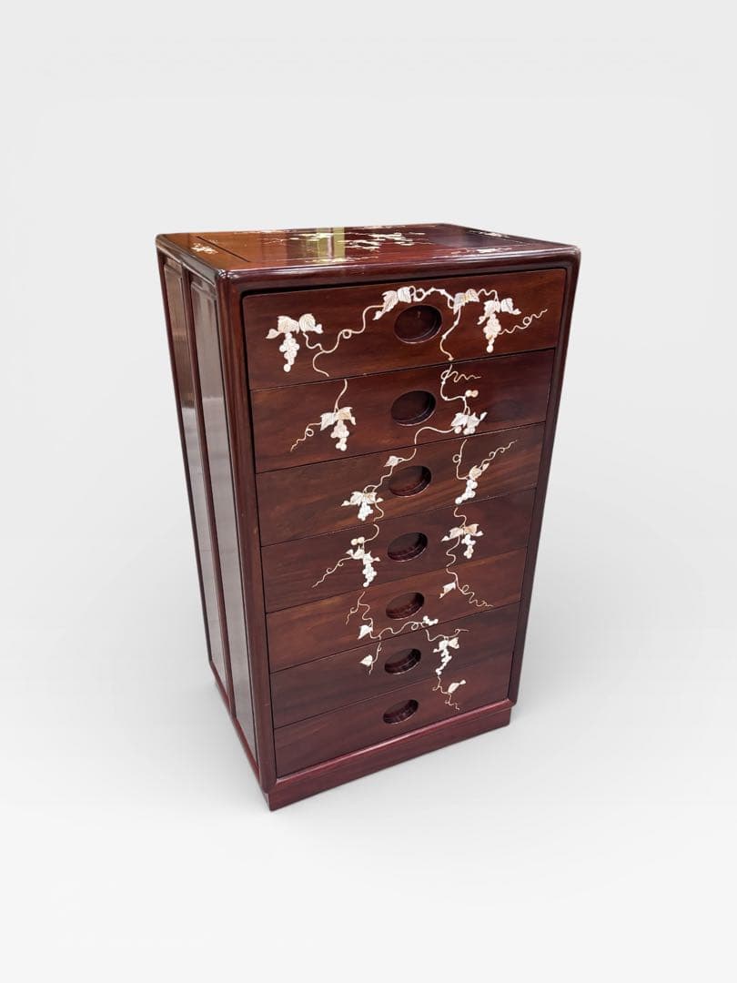螺鈿家具 螺鈿細工 唐木 花梨 引き出し 7段 チェスト 無垢材　ラデン細工