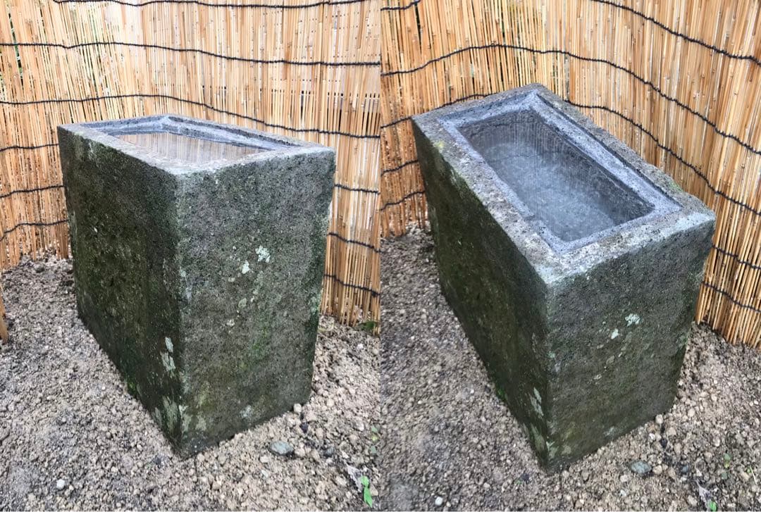 【天然自然石・四方角水鉢・手水鉢・蹲・縁先手水鉢】庭石オブジェバードバス箱庭茶庭