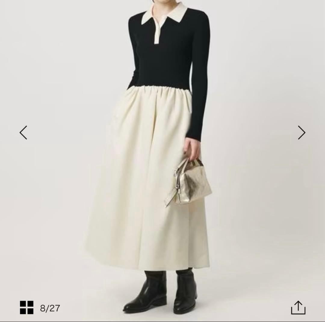 【新品】フィットアンドフレア　ポロワンピース　カラー　ブラック　2025AW