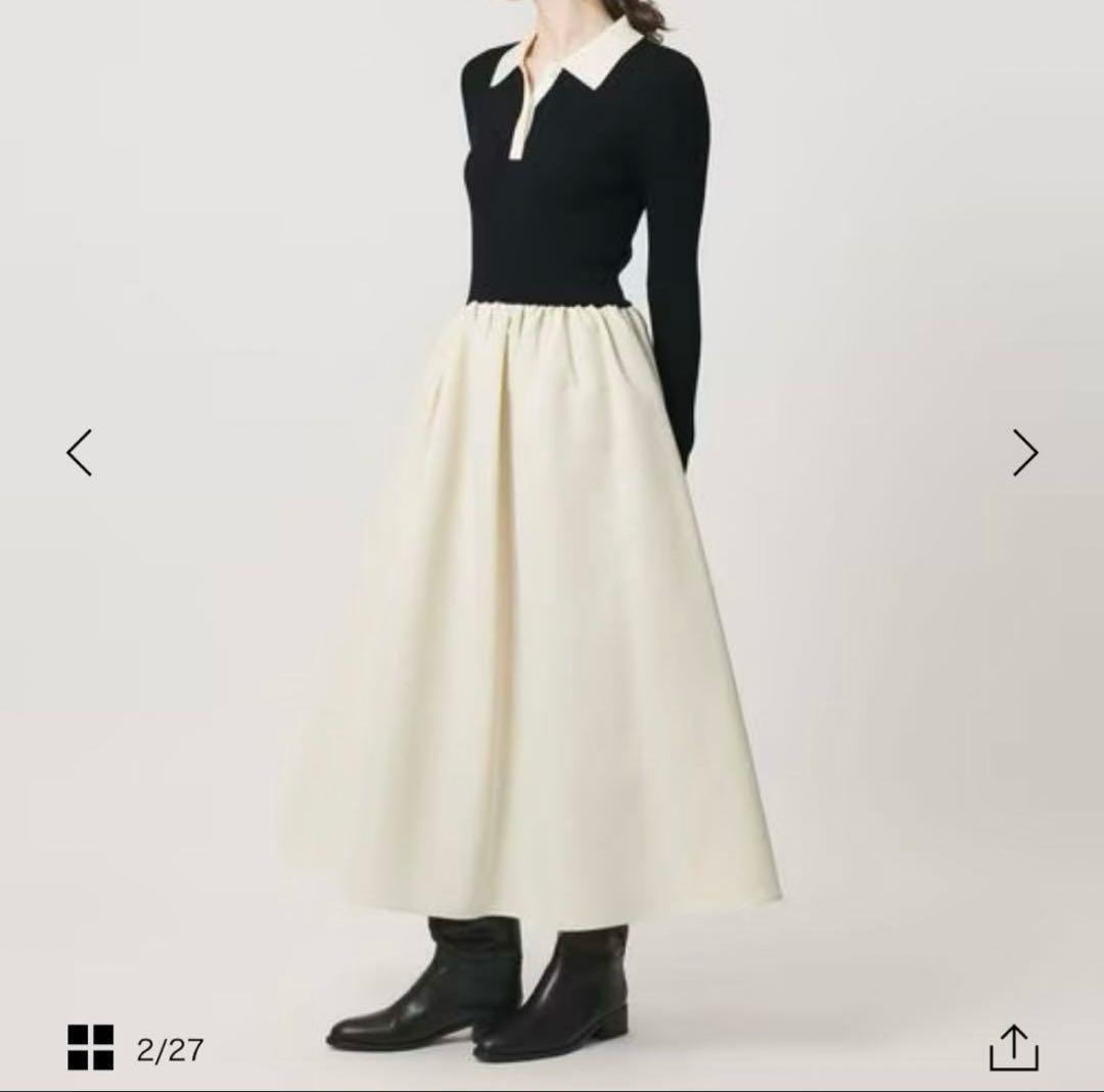 【新品】フィットアンドフレア　ポロワンピース　カラー　ブラック　2025AW