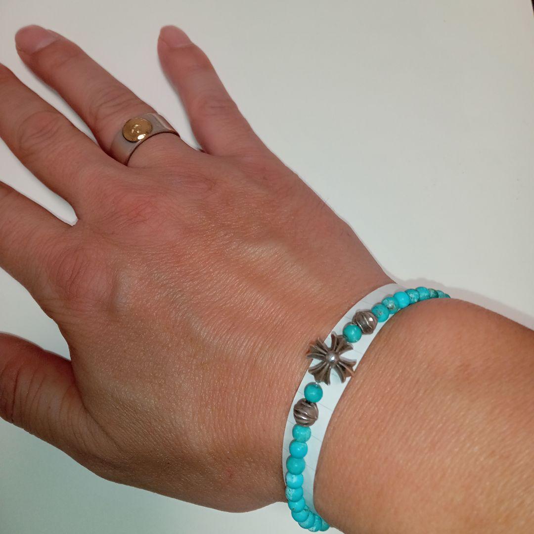 【最安値】クロムハーツ ビーズ ブレスレット4mm ターコイズ