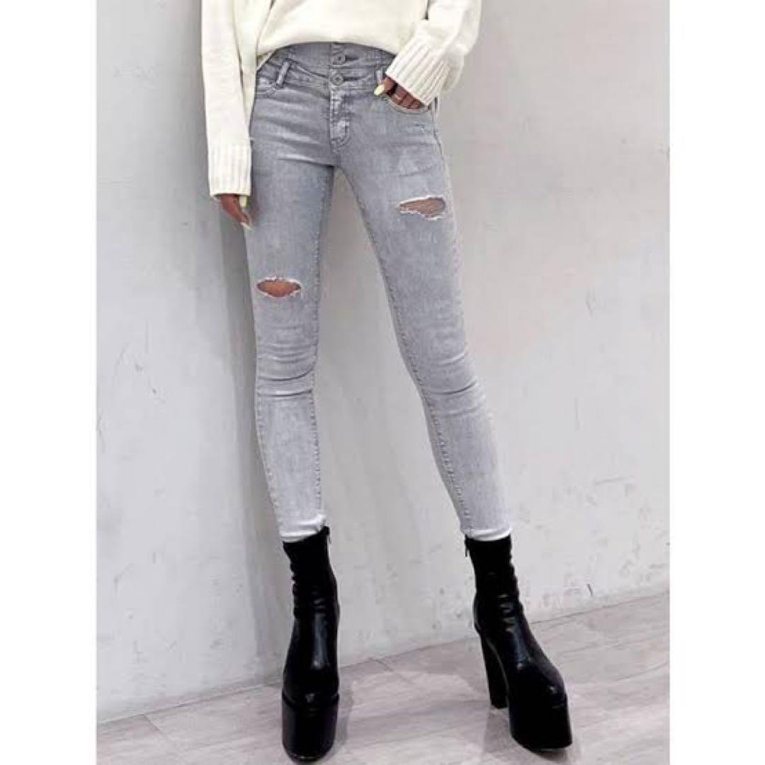 【美品】GYDAライトグレー スキニーデニム ハイウエスト