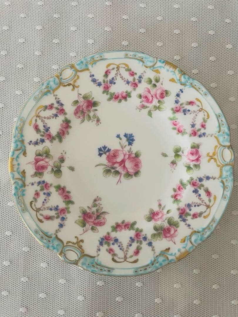 英国　ミントン　ローズ薔薇ハンドペイントの可愛いアンティーク皿4枚セット