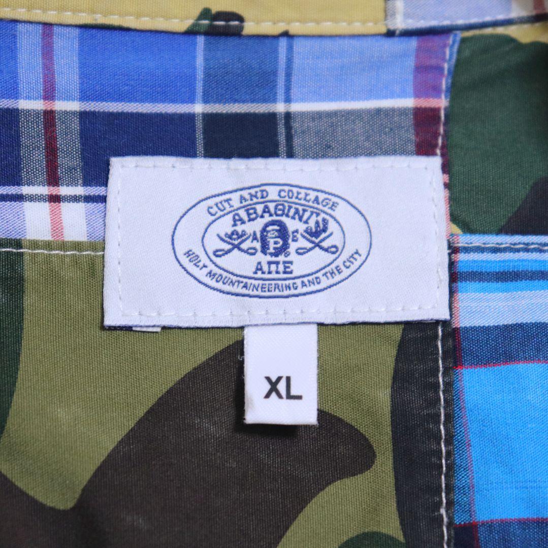 A BATHING APE チェック 迷彩 パッチワーク 長袖シャツ XLサイズ