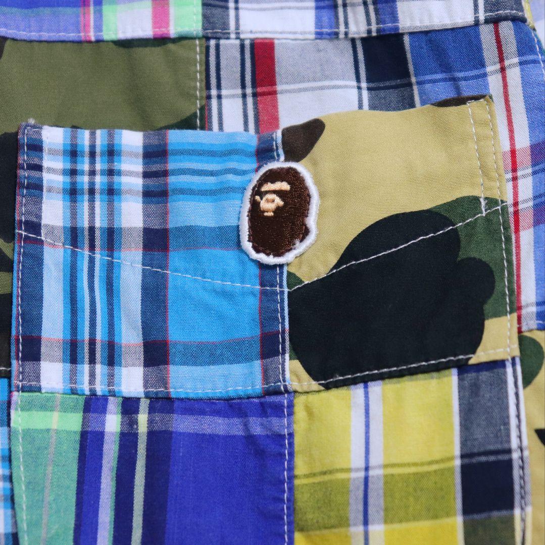 A BATHING APE チェック 迷彩 パッチワーク 長袖シャツ XLサイズ