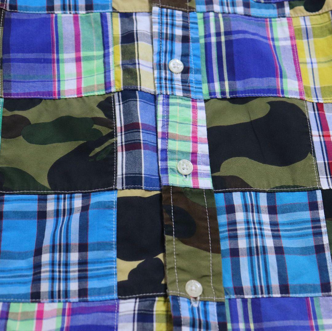 A BATHING APE チェック 迷彩 パッチワーク 長袖シャツ XLサイズ