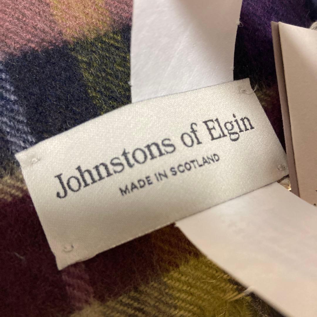 新品 ジョンストンズ カシミヤ100％ 大判ストール パープル チェック