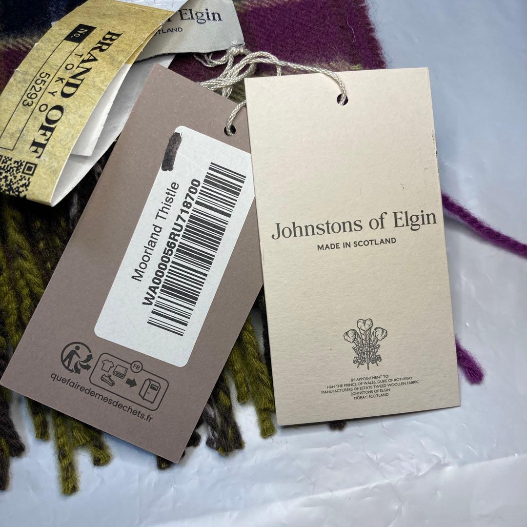 新品 ジョンストンズ カシミヤ100％ 大判ストール パープル チェック