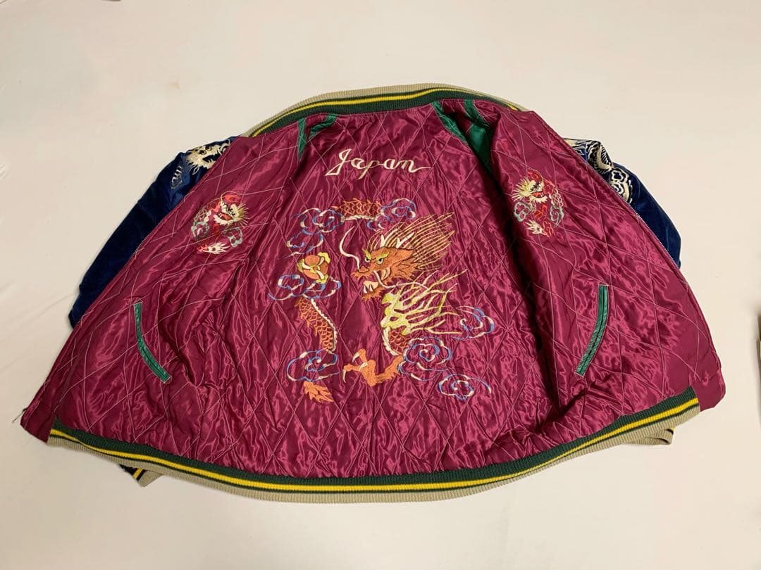 スカジャンTT13609別珍 ROARING TIGER×DRAGON 虎 龍