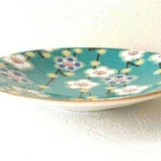 新品　九谷焼　12cm 縁起豆皿　青郊窯　梅