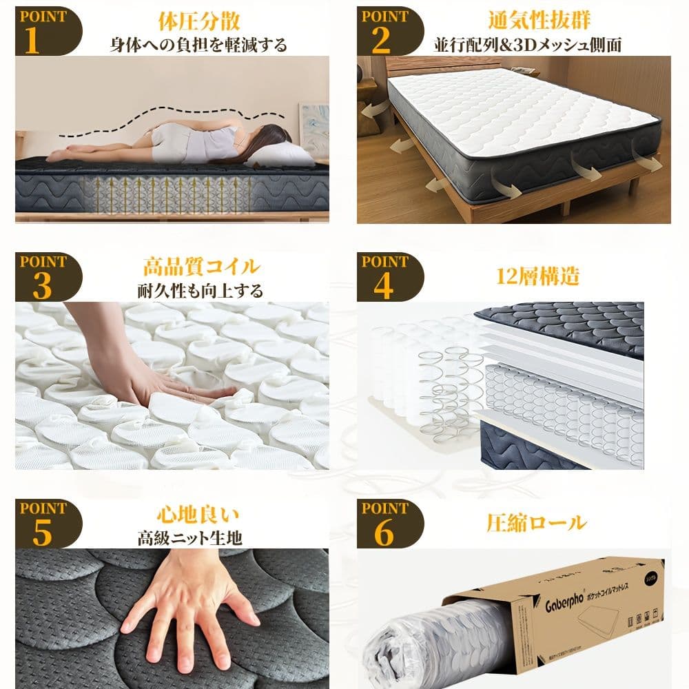 セプレミアムスプリング式マットレス 21cm 圧縮包装 快適睡眠 120×195