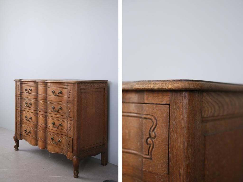 フランスアンティーク猫脚4杯ドロワー/木製チェスト/タンス/飾り棚(90-94)