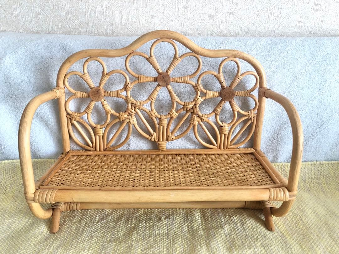 キッズベビーローチェアラタンインテリアアンティーク北欧家具レトロ木製椅子犬撮影藤