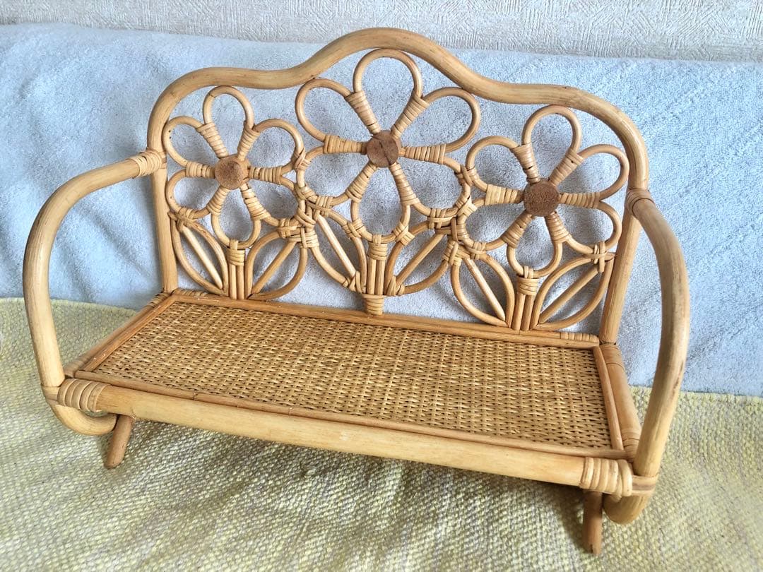 キッズベビーローチェアラタンインテリアアンティーク北欧家具レトロ木製椅子犬撮影藤