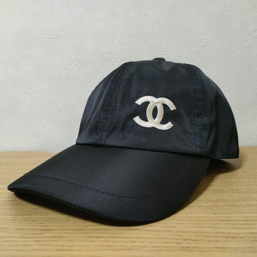 CHANEL CCロゴ刺繍 ベースボールキャップ 黒