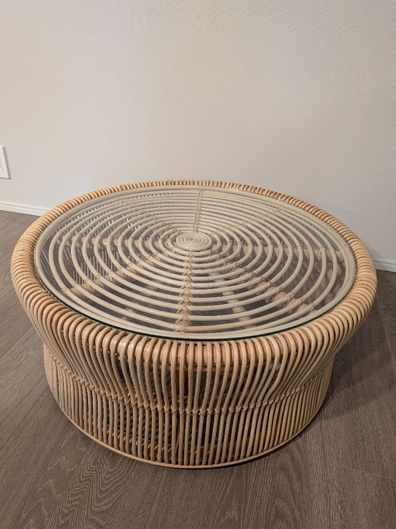 kanademono ラタン×ガラス ローテーブル LTB-B03