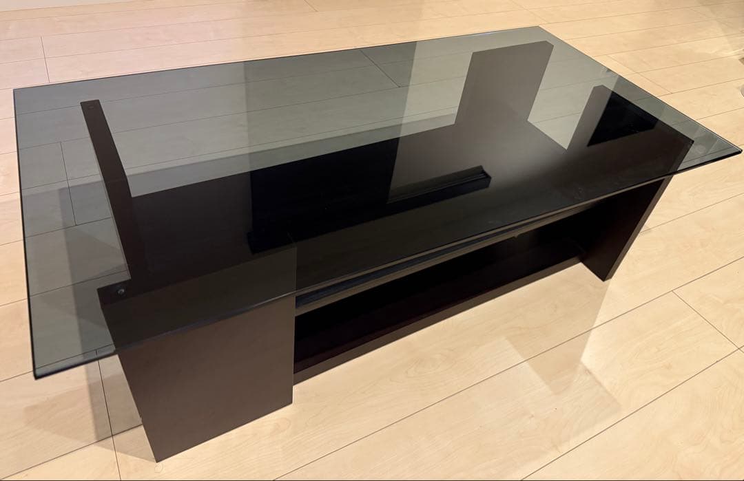 【幅100cm】ガラステーブル / 収納付き