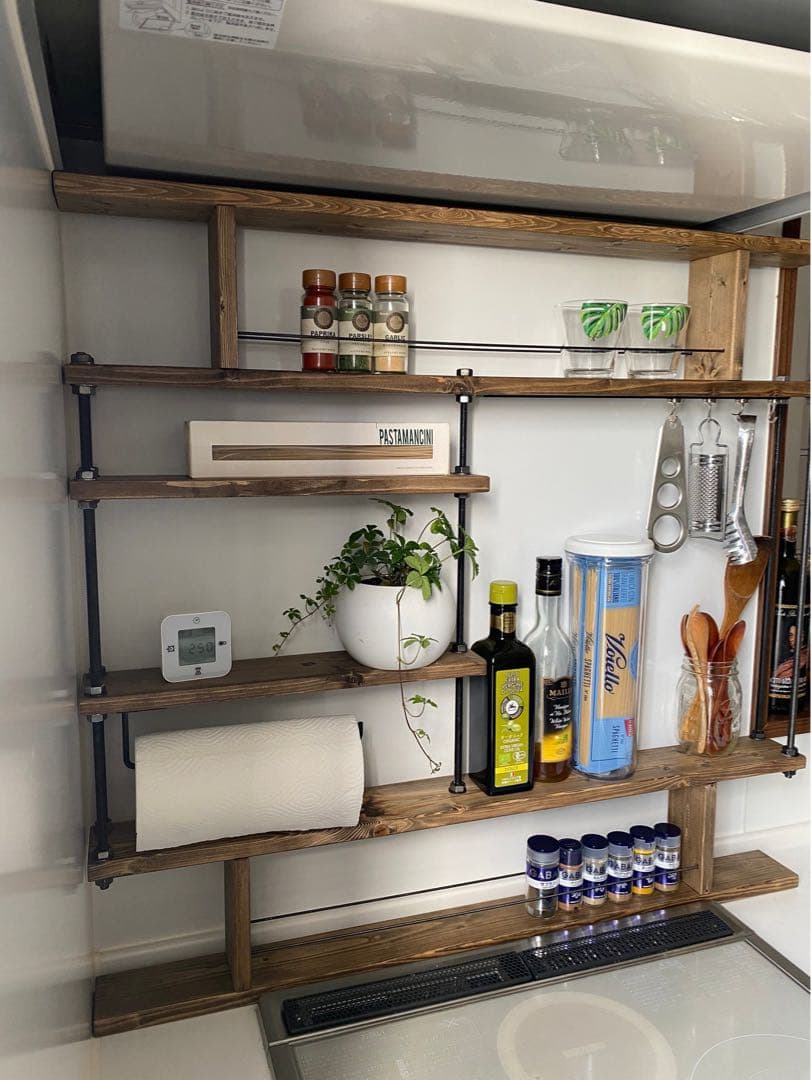 地震でも倒れない☆キッチンラックCentral4☆木目強調☆スパイスラック