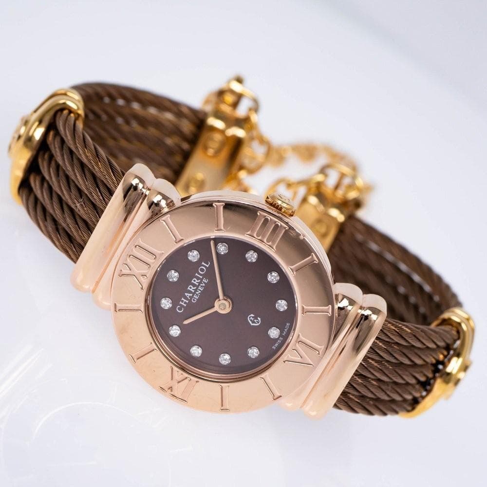 ★稼働品★ シャリオール サントロペ 12P ブラウン文字盤 ダイヤ 028R