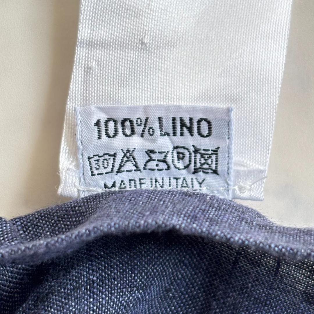 フィナモレ リネン ホリゾンタルカラー 長袖シャツ ネイビー サイズS tw2