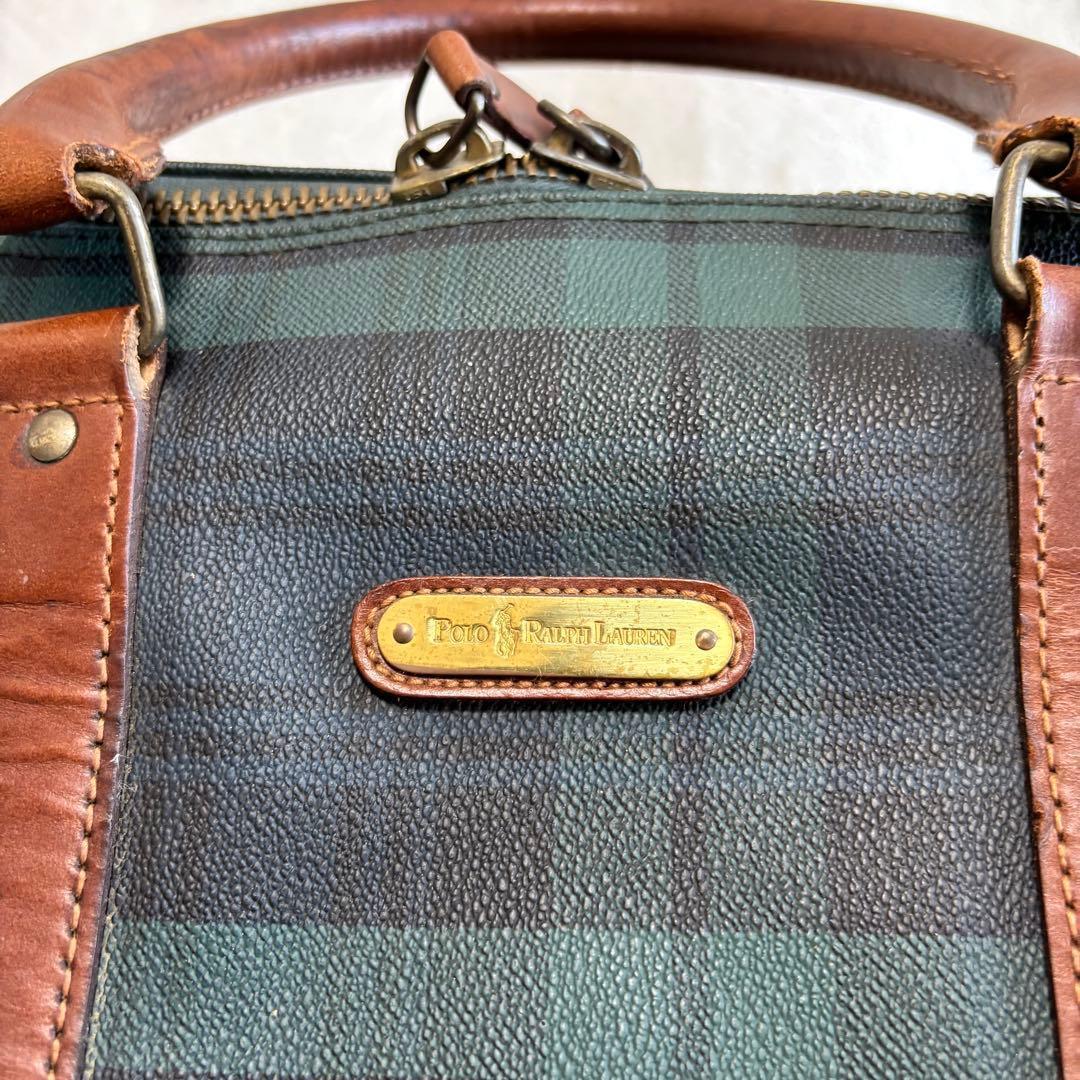 ポロラルフローレン ブラックウォッチ ボストンバッグ PVCレザー グリーン 緑