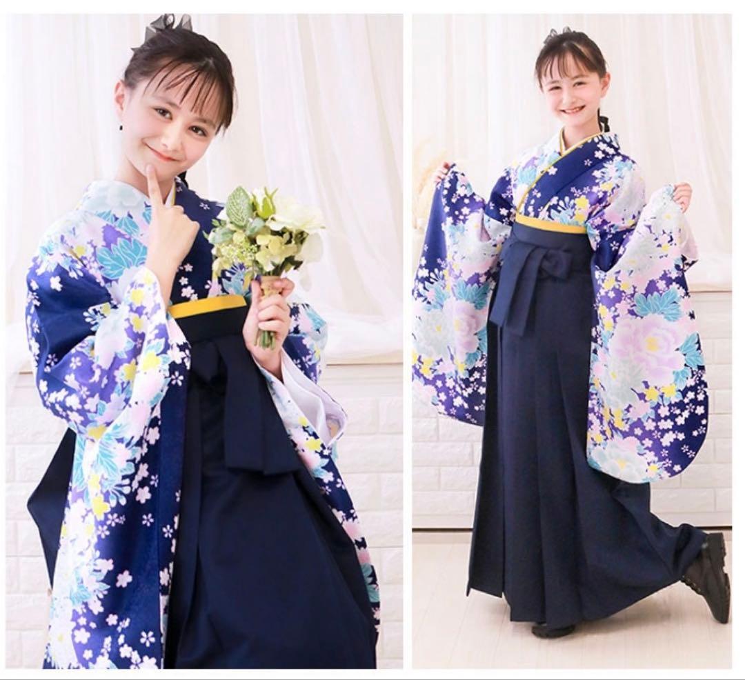 美品　KYOETSU 卒業式　袴　５点セット　簡単着付け　160 花柄　即日