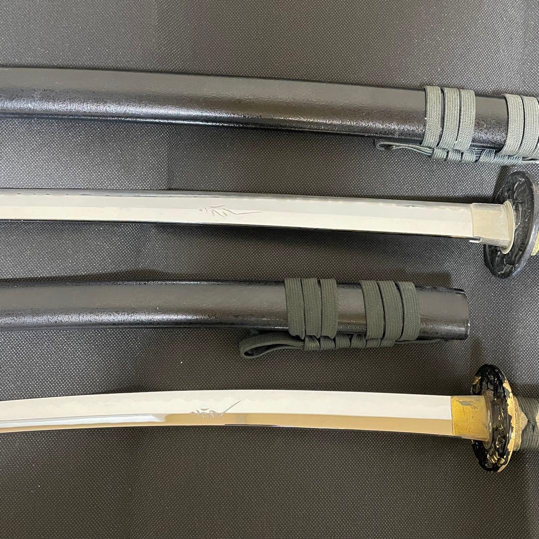 模造刀 日本刀 武具 龍彫刃 のたれ刃紋 居合刀 2本セット 太刀脇差（B06）