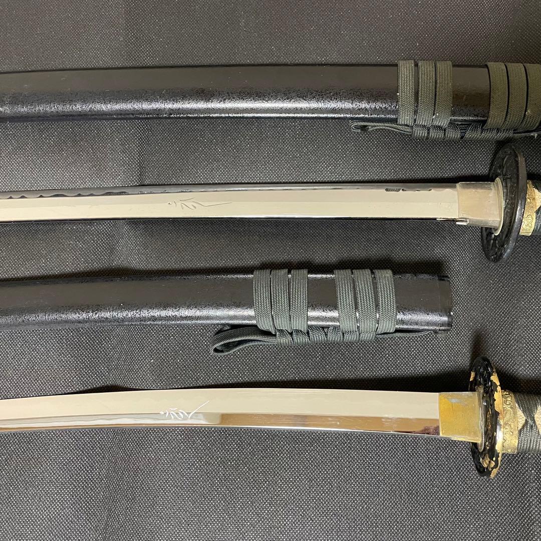 模造刀 日本刀 武具 龍彫刃 のたれ刃紋 居合刀 2本セット 太刀脇差（B06）