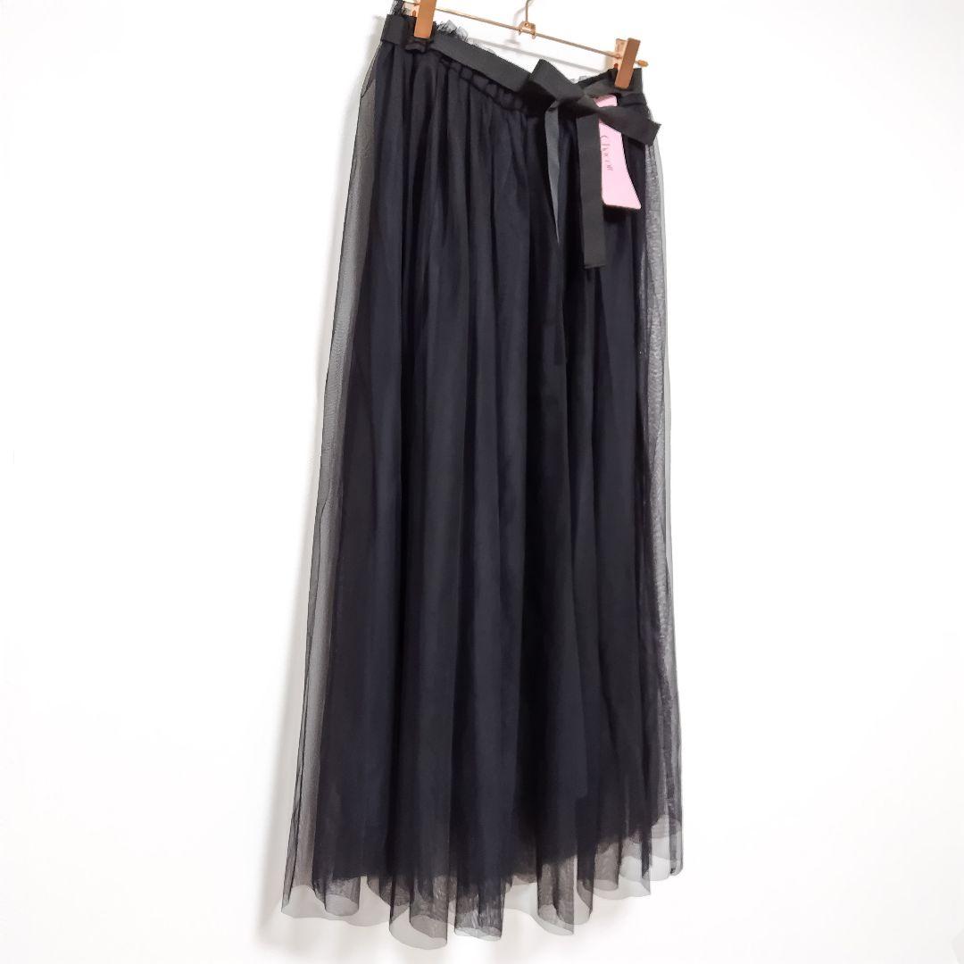 チャコット　ウエストフリルチュールスカート 黒 ＊ ロングスカート　バレエコア