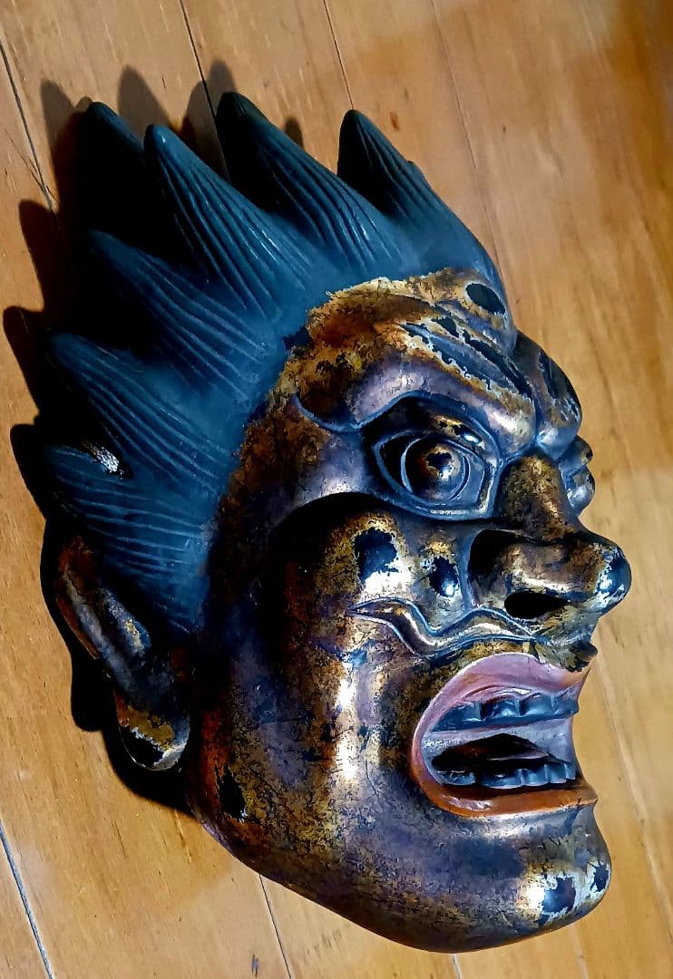 乾漆神楽面 薬師十二神将 代折羅大将 模国宝 ばさら面 壁掛け型 夜叉王