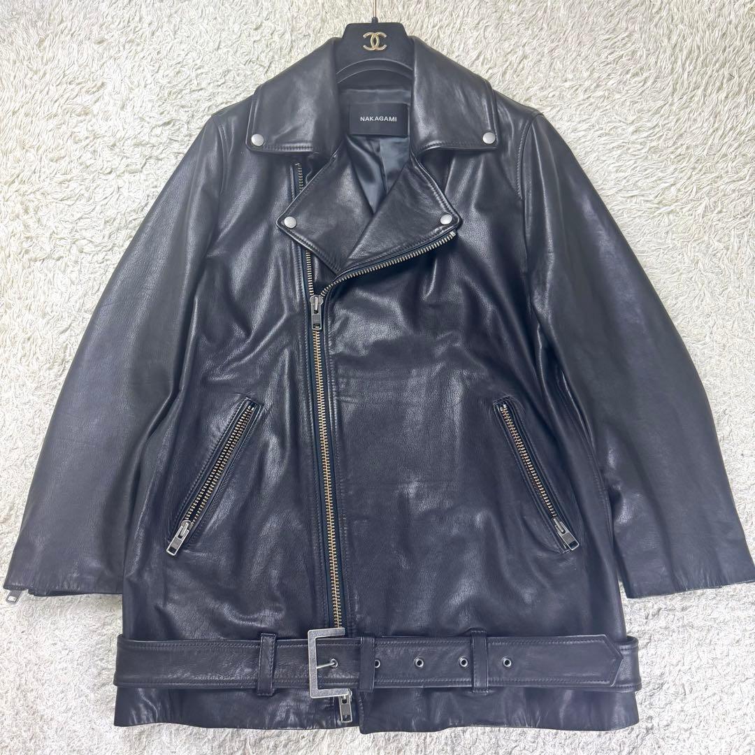 極美品★NAKAGAMI ダブルライダースジャケット ビックシルエット 牛革 黒