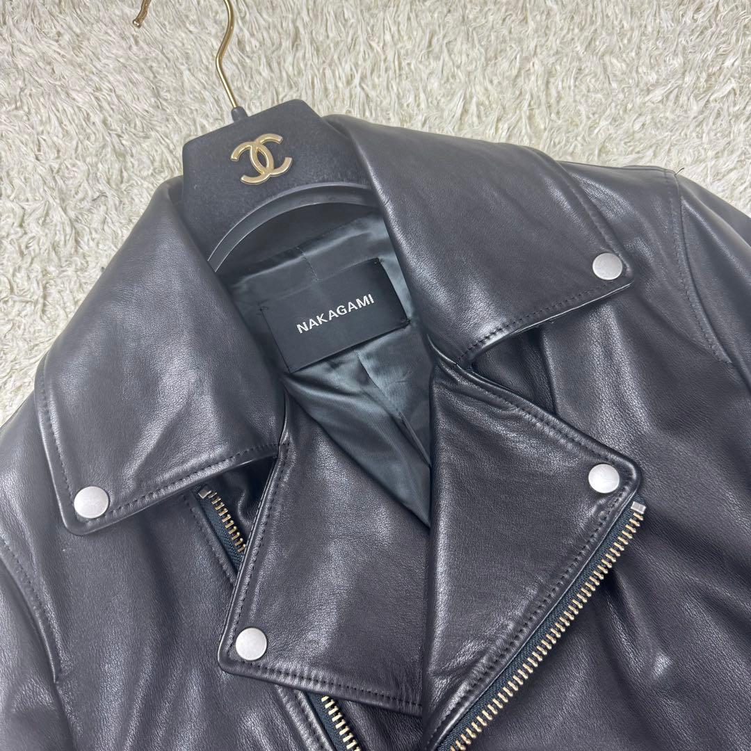 極美品★NAKAGAMI ダブルライダースジャケット ビックシルエット 牛革 黒