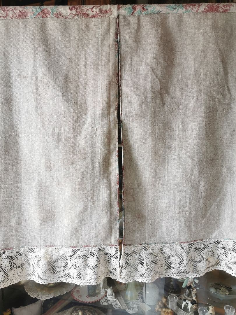 アンティーク 1880年代トワルドジュイ鳥達の森 ミラネーゼレース装飾カーテンβ