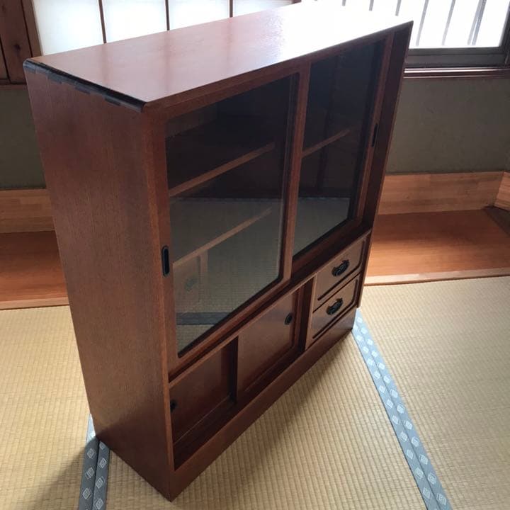 和風 レトロ 飾り棚 茶棚 サイドボード けやき