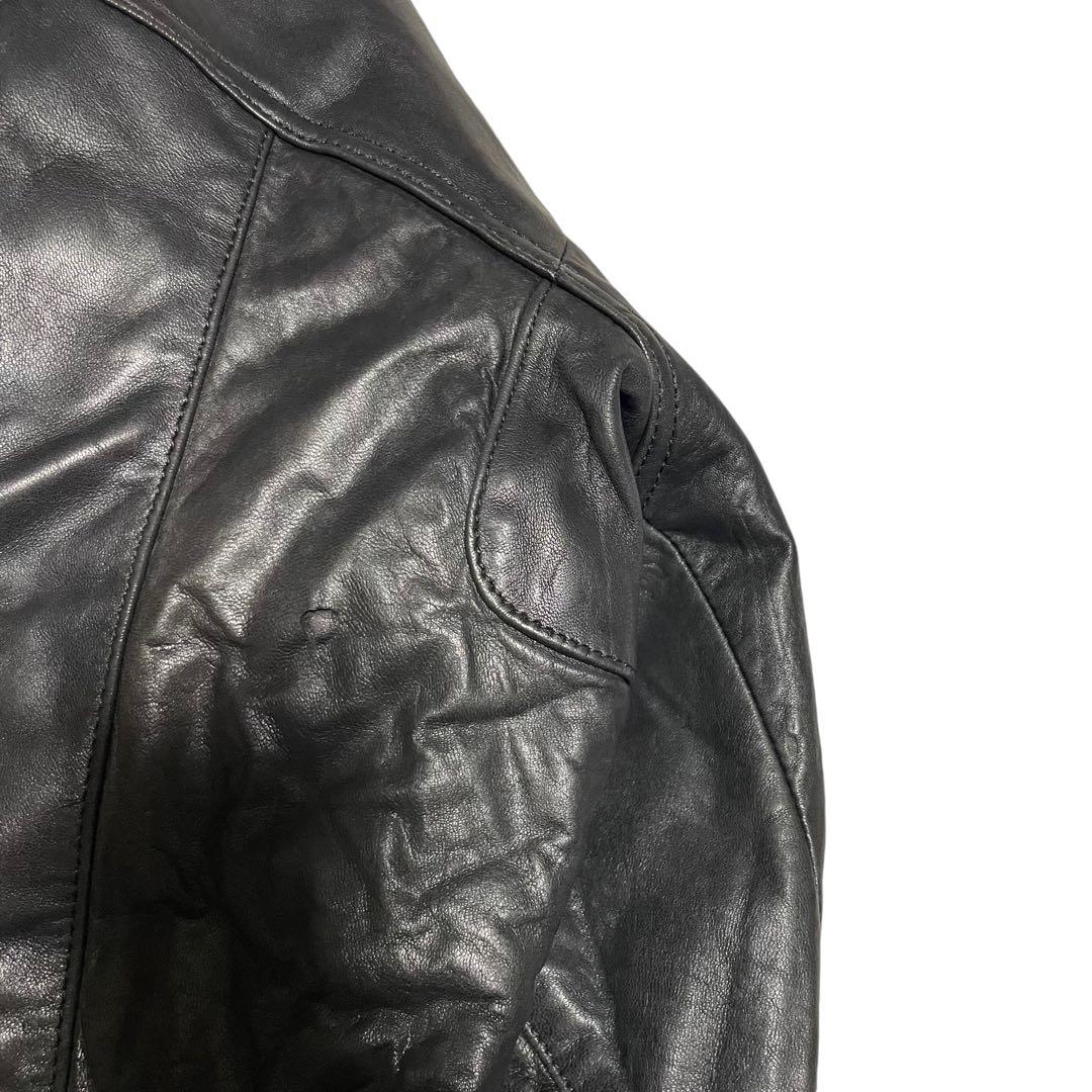 大きいサイズ【LUAU】羊革 本革 ラムレザーシングルライダースジャケット 黒L