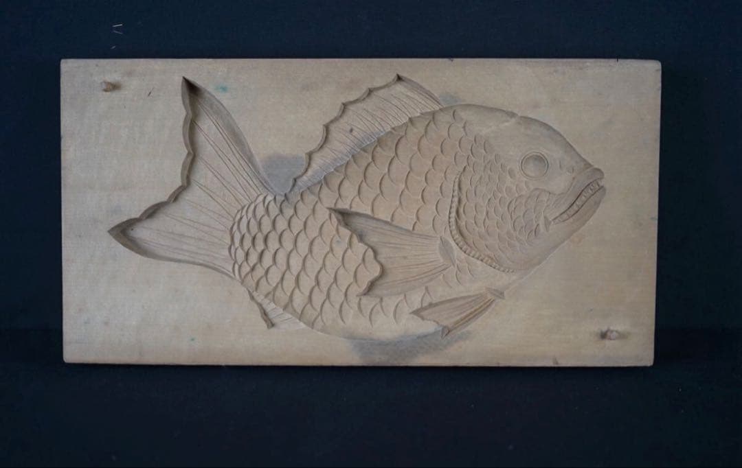 菓子型 特大型の鯛 タイ 35.9×16cm 和菓子 古道具 アンティーク 木彫
