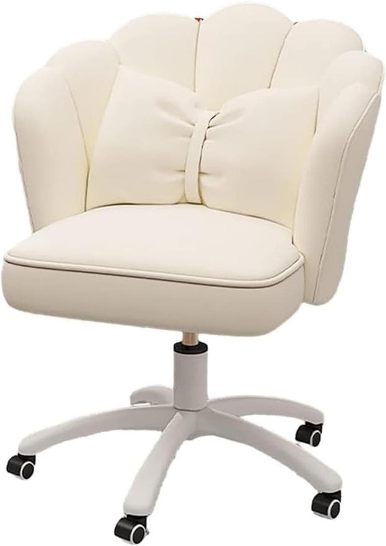 デスクチェア オフィスチェア パソコンチェア リボン　ホワイト　360℃回転