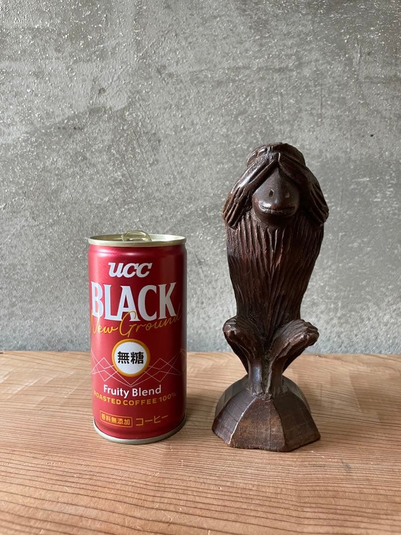 木彫り　さる　置物【m551 骨董　レトロ　見猿　モンキー　木工細工】