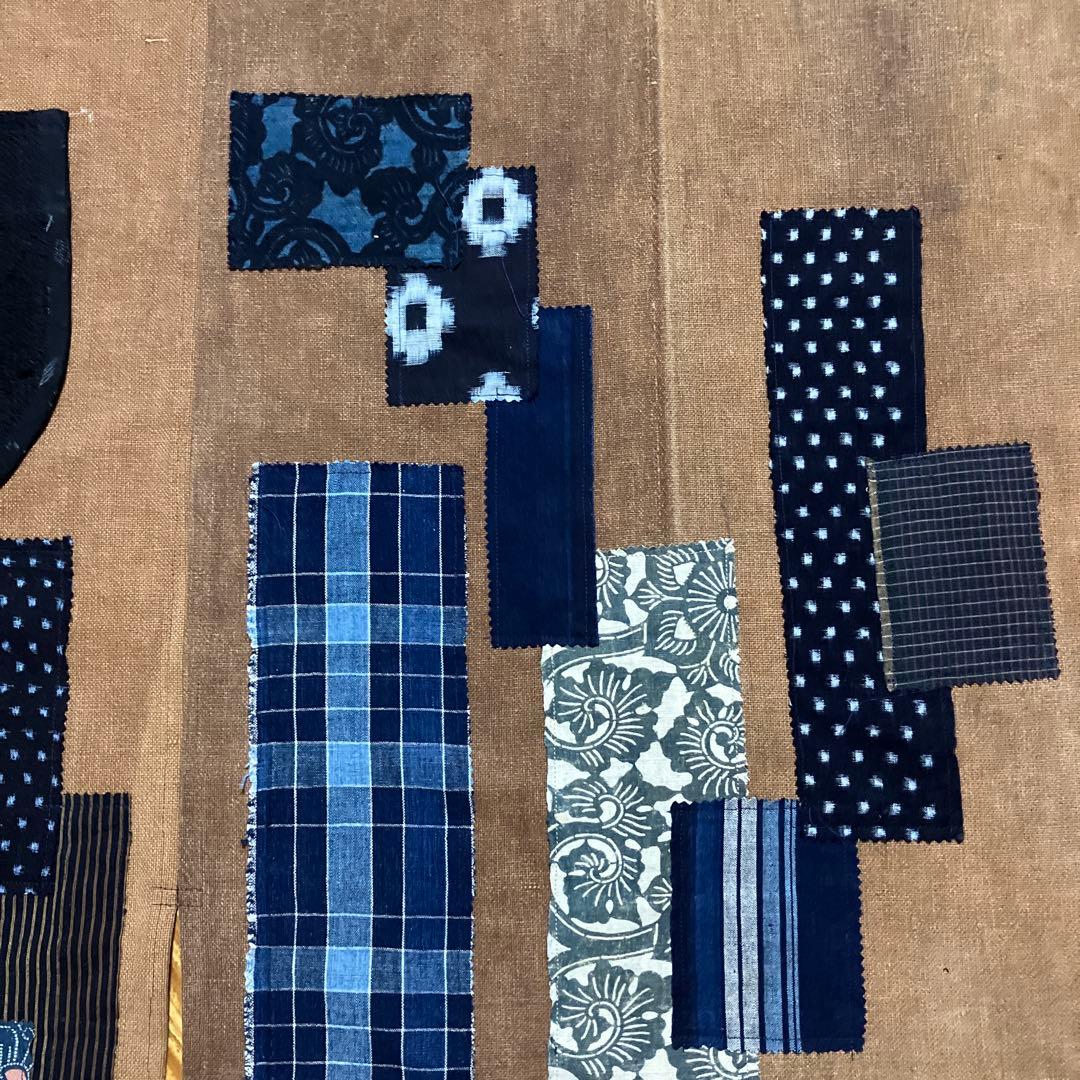 柿渋染め古布酒袋庄内刺し子型染め雪ん子格子木綿藍染め前掛けエプロンリメイク手作り