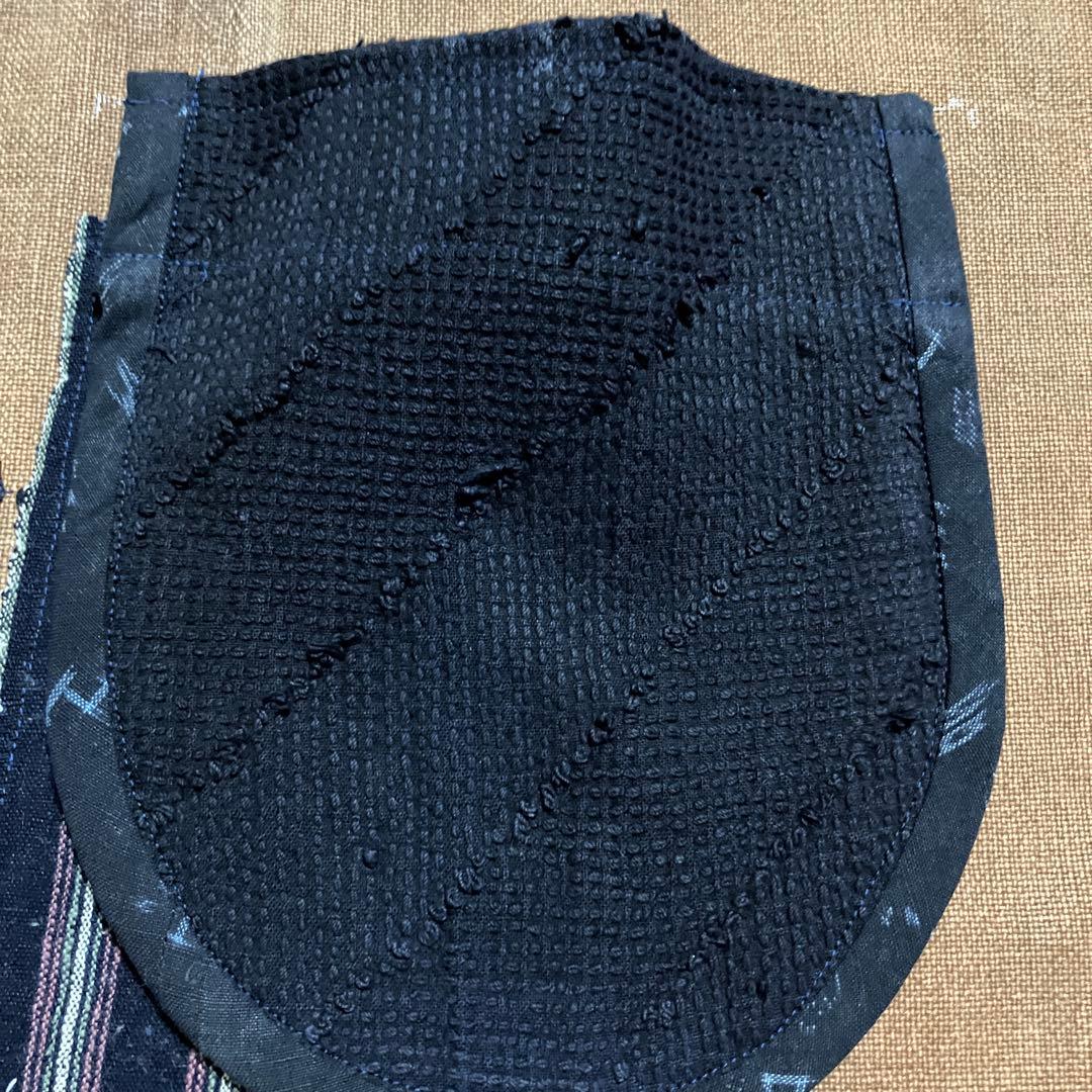 柿渋染め古布酒袋庄内刺し子型染め雪ん子格子木綿藍染め前掛けエプロンリメイク手作り