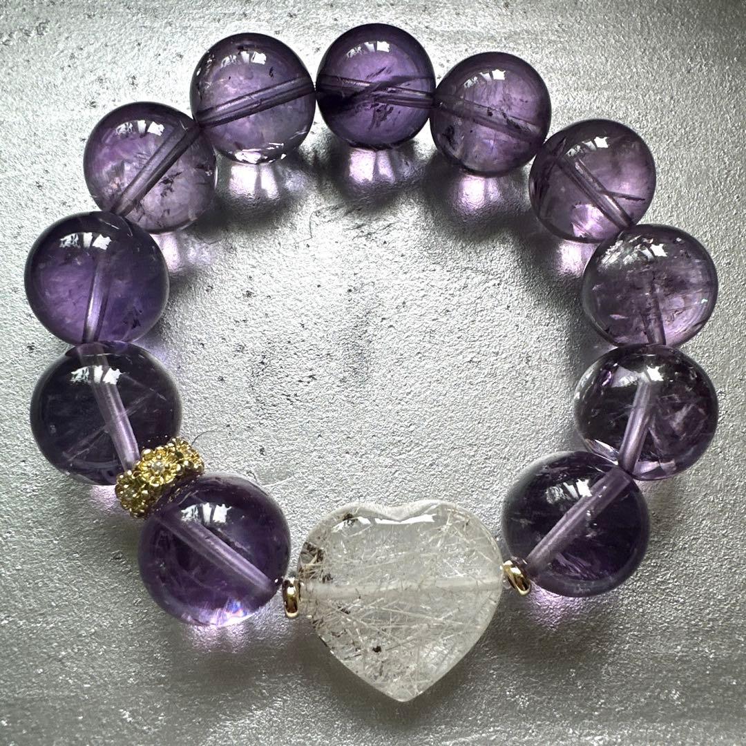 可愛い❢ラベンダーアメジスト にガーデンルチルクォーツハートブレス❥