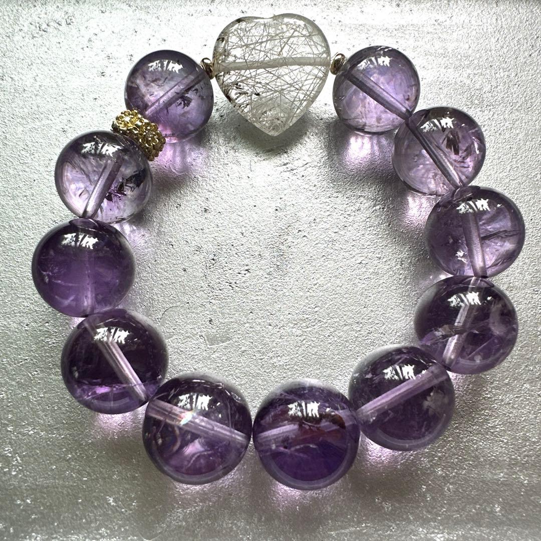 可愛い❢ラベンダーアメジスト にガーデンルチルクォーツハートブレス❥