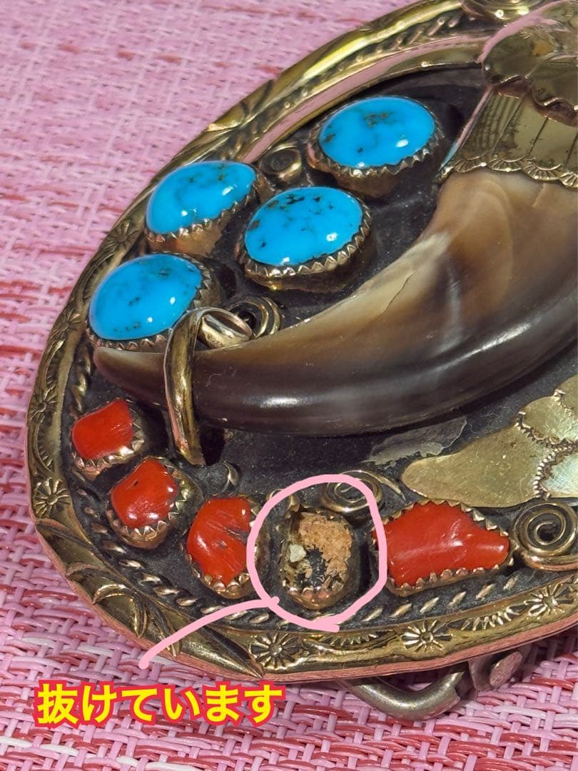 ナホバ•ネイティブアメリカン12KGFバックル•ベアクロウ•ターコイズ•赤珊瑚